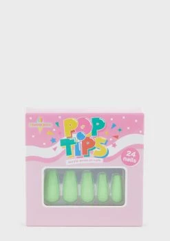 I Scream Nails Fluro Green Coffin Shaped False Nails Press On Nails
